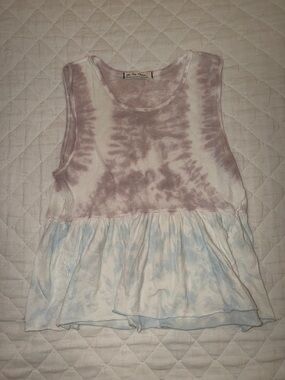 We The Free Mauve & Light Blue Tie-Dye Peplum Tank